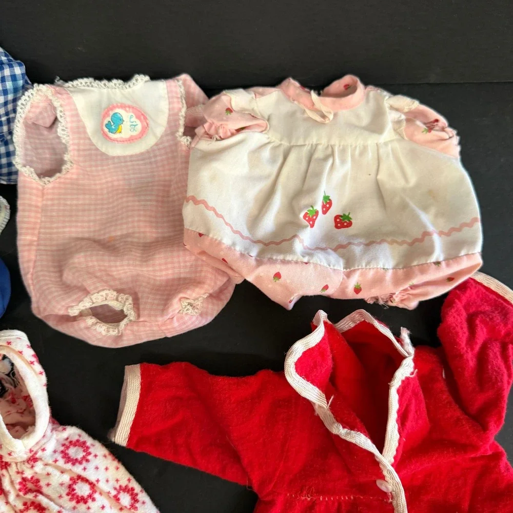 Vintage Doll Clothes Lot Red Coat Purple Knit Dress Pink Gown Floral Outfits